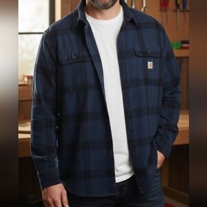 Carhartt Men's Dark Blue Checkered Flannel Shirt XXLT